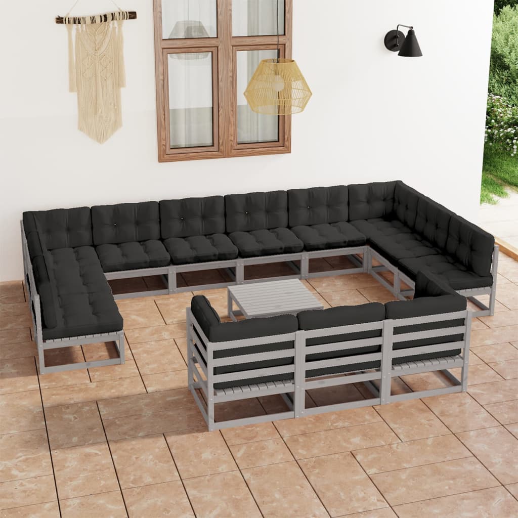 Set Divani da Giardino 14pz con Cuscini Grigio Massello di Pino cod mxl 43094