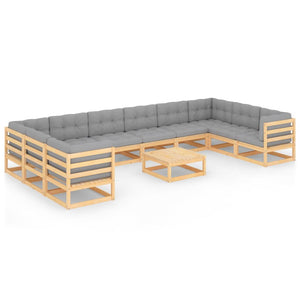 Set Divani da Giardino 11 pz con Cuscini Legno Massello di Pino cod mxl 44697