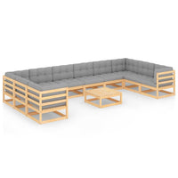 Set Divani da Giardino 11 pz con Cuscini Legno Massello di Pino 3077324