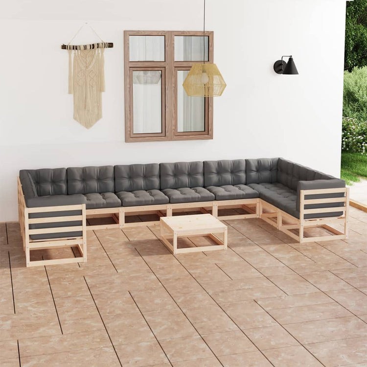 Set Divani da Giardino 11 pz con Cuscini Legno Massello di Pino cod mxl 44697