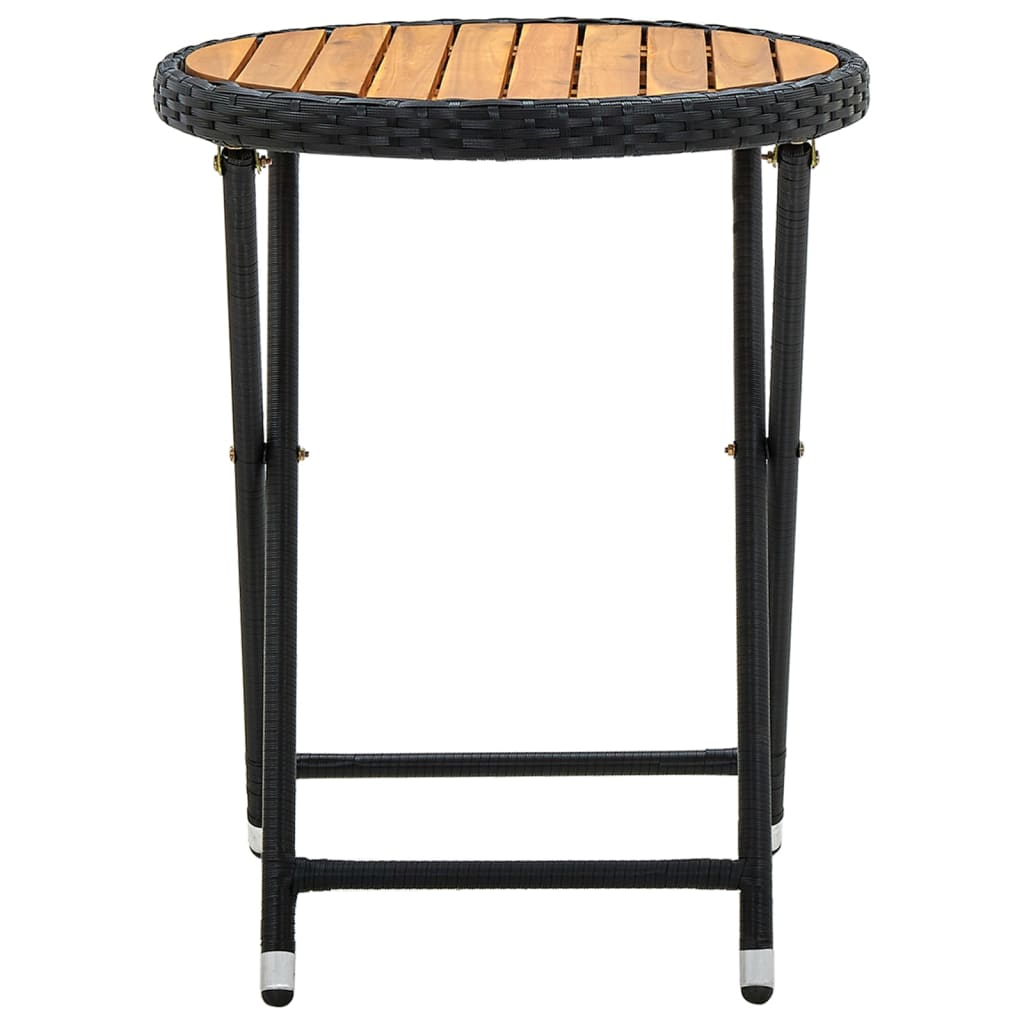 Tavolino da Tè Nero 60 cm in Polyrattan e Massello di Acacia 316509