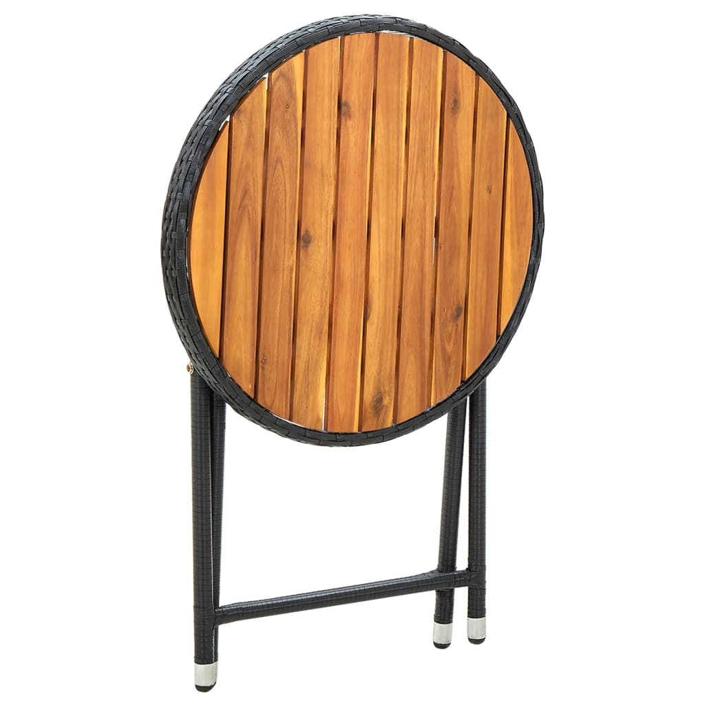 Tavolino da Tè Nero 60 cm in Polyrattan e Massello di Acacia cod mxl 34211