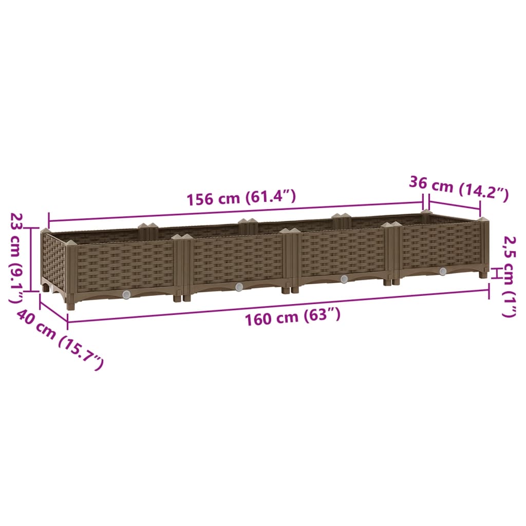 Fioriera Rialzata 160x40x23 cm in Polipropilene 316514