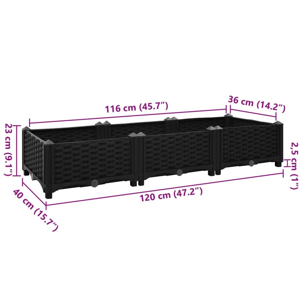 Fioriera Rialzata 120x40x23 cm in Polipropilene 316528