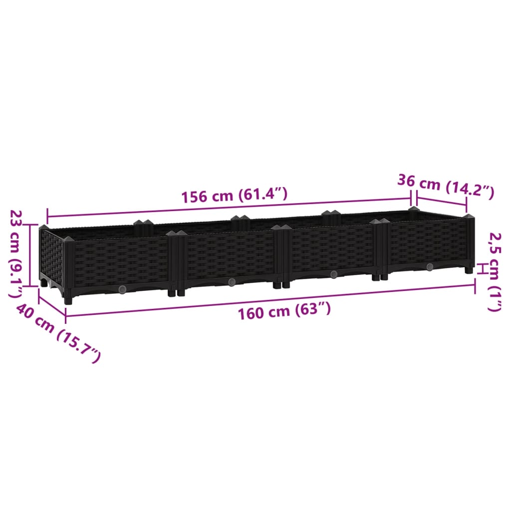 Fioriera Rialzata 160x40x23 cm in Polipropilene 316529