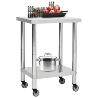 Tavolo da Lavoro Cucina con Ruote 60x45x85 cm in Acciaio Inoxcod mxl 127679