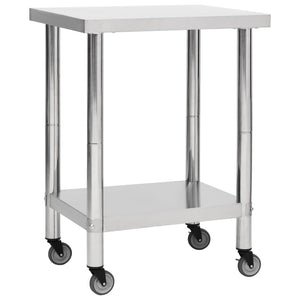 Tavolo da Lavoro Cucina con Ruote 80x45x85 cm in Acciaio Inox 51635