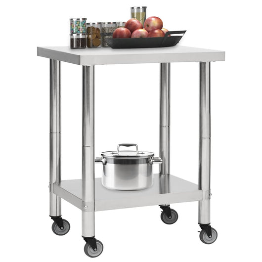 Tavolo da Lavoro Cucina con Ruote 80x45x85 cm in Acciaio Inox 51635