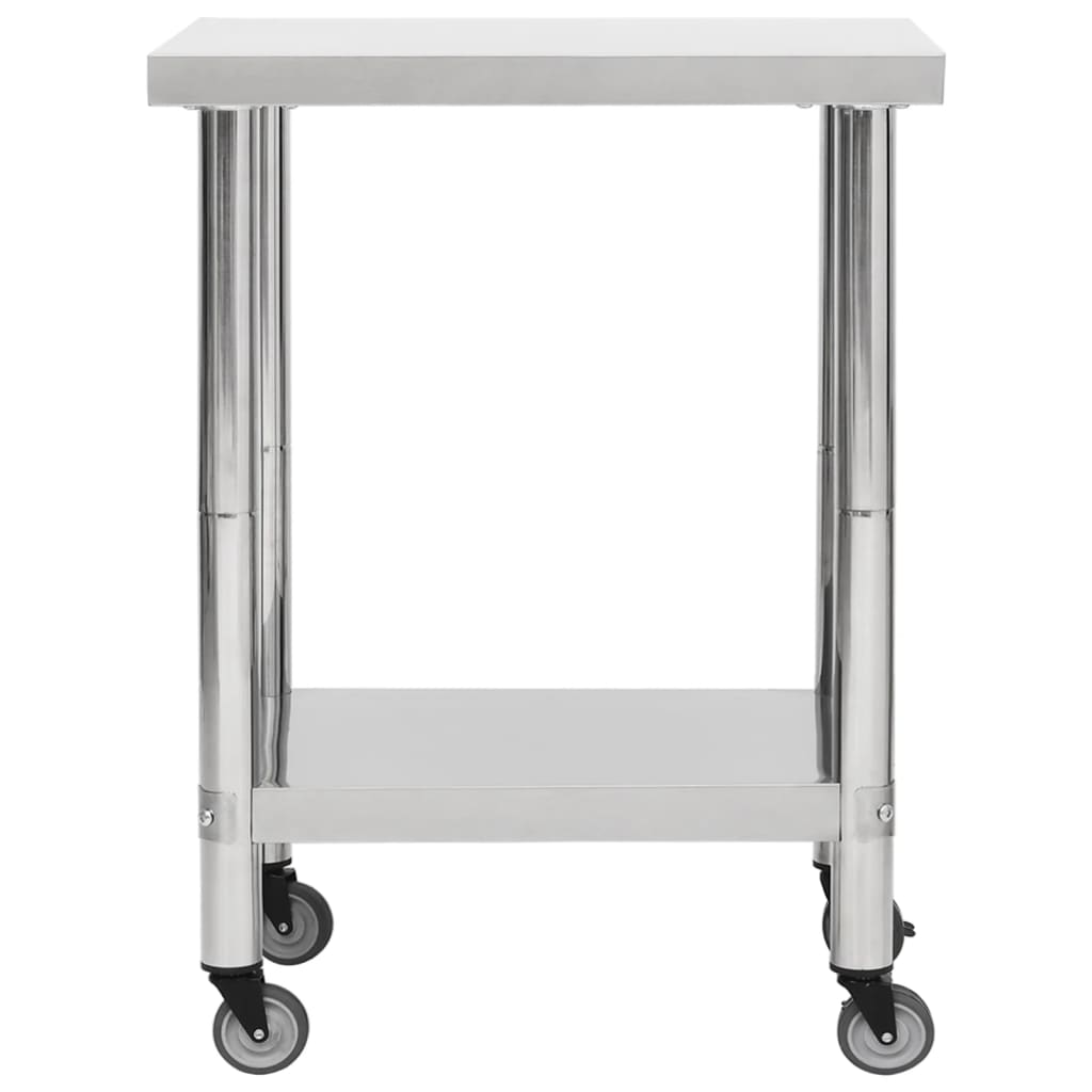 Tavolo da Lavoro Cucina con Ruote 80x45x85 cm in Acciaio Inox 51635