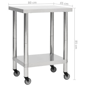 Tavolo da Lavoro Cucina con Ruote 80x45x85 cm in Acciaio Inox 51635