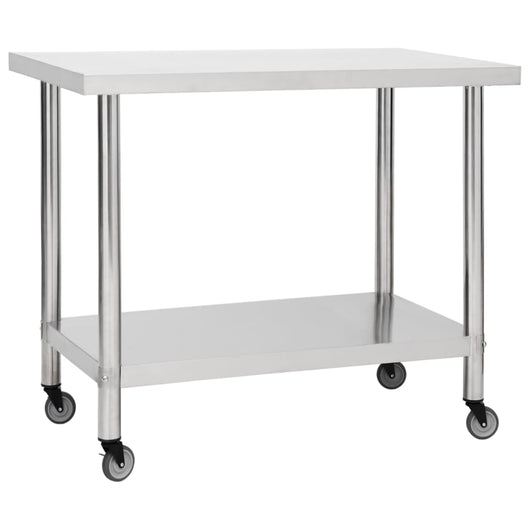 Tavolo da Lavoro Cucina con Ruote 80x60x85 cm in Acciaio Inox 51636