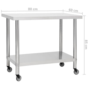 Tavolo da Lavoro Cucina con Ruote 80x60x85 cm in Acciaio Inox cod mxl 75366