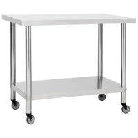 Tavolo da Lavoro Cucina con Ruote 100x30x85 cm in Acciaio Inox 51637