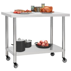 Tavolo da Lavoro Cucina con Ruote 100x30x85 cm in Acciaio Inox 51637