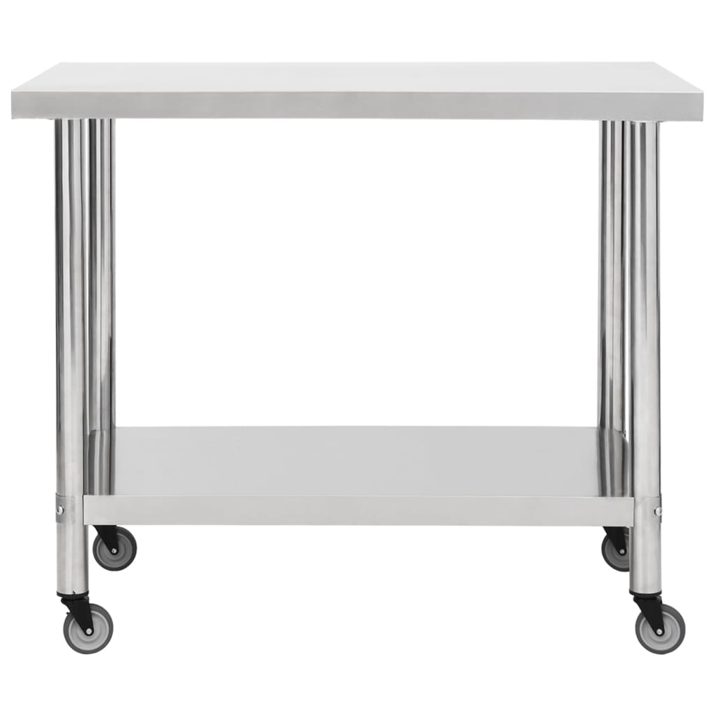 Tavolo da Lavoro Cucina con Ruote 100x30x85 cm in Acciaio Inox 51637