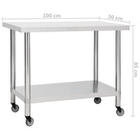 Tavolo da Lavoro Cucina con Ruote 100x30x85 cm in Acciaio Inox 51637