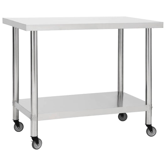 Tavolo da Lavoro Cucina con Ruote 100x45x85 cm in Acciaio Inox 51638