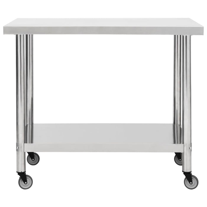 Tavolo da Lavoro Cucina con Ruote 100x45x85 cm in Acciaio Inox 51638