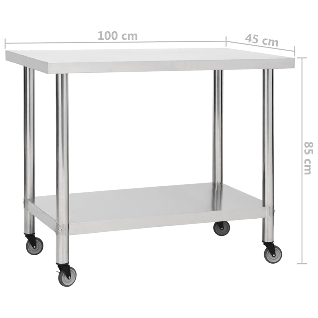 Tavolo da Lavoro Cucina con Ruote 100x45x85 cm in Acciaio Inox 51638