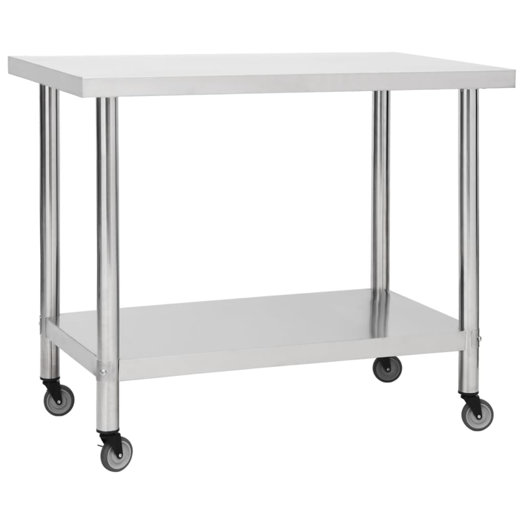 Tavolo da Lavoro Cucina con Ruote 100x60x85 cm in Acciaio Inox 51639