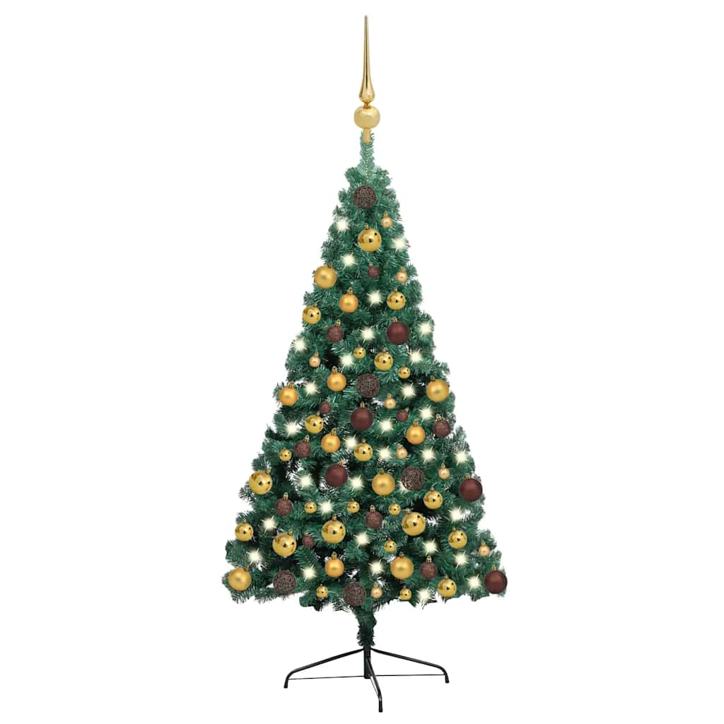 Set Albero Natale Artificiale a Metà LED e Palline Verde 180 cm 3077479