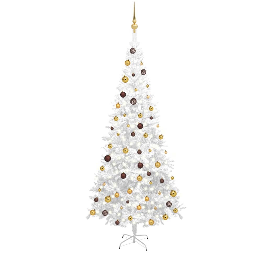 Set Albero Natale Artificiale con LED e Palline L 240 cm Bianco cod mxl 35482