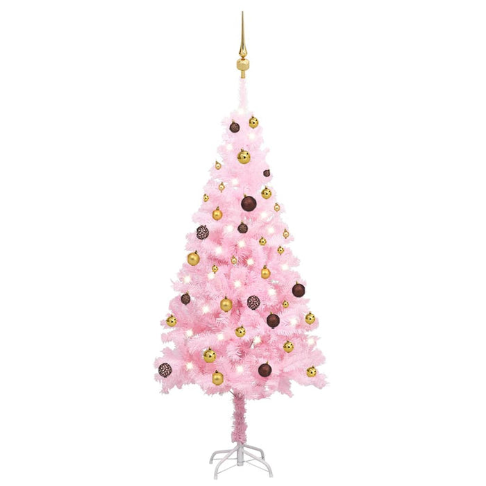 Set Albero Natale Artificiale con LED e Palline Rosa 150 cm PVC cod mxl 24679