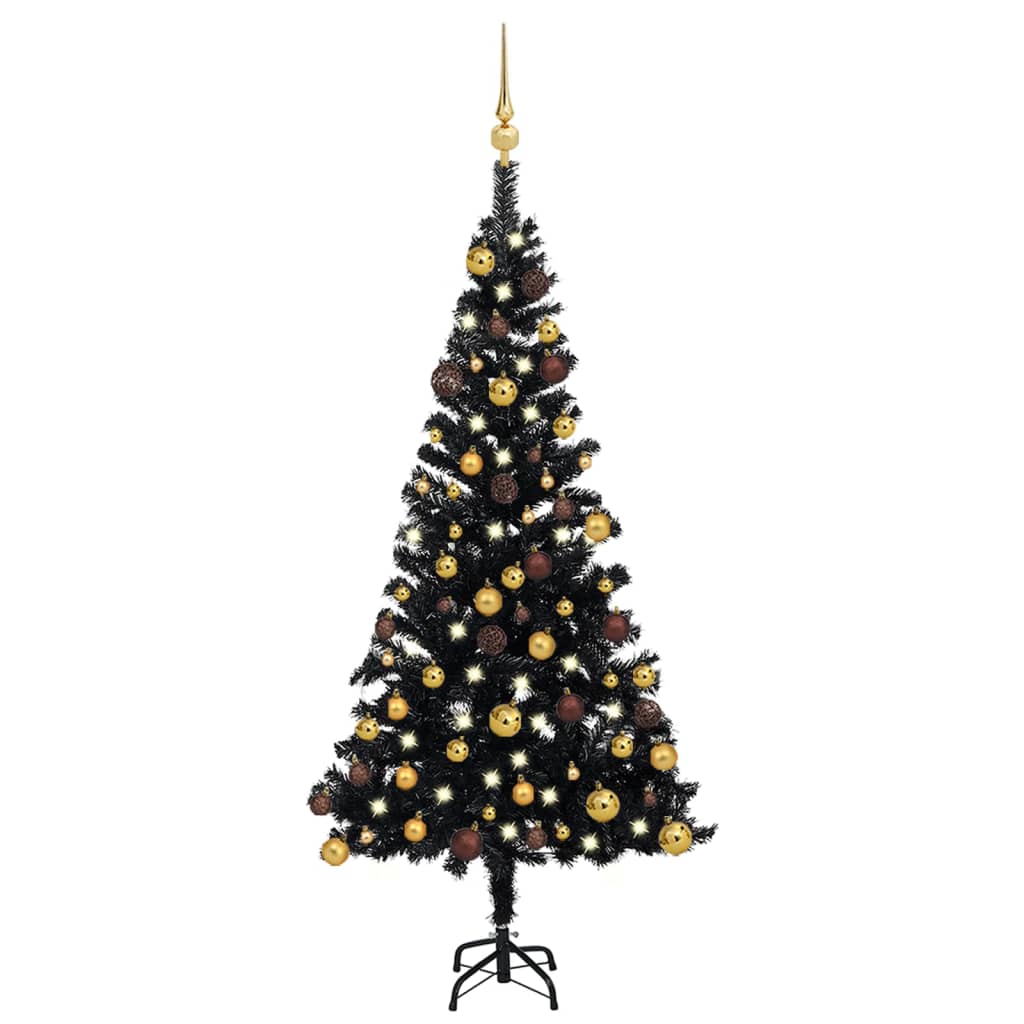 Set Albero Natale Artificiale con LED e Palline Nero 120 cm PVC cod mxl 24703