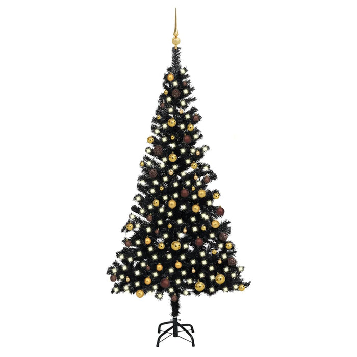 Set Albero Natale Artificiale con LED e Palline Nero 210 cm PVC cod mxl 36019