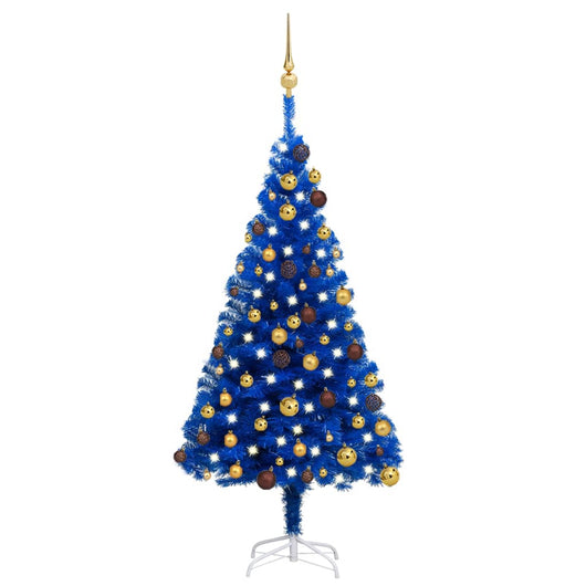 Set Albero Natale Artificiale con LED e Palline Blu 120 cm PVC 3077507