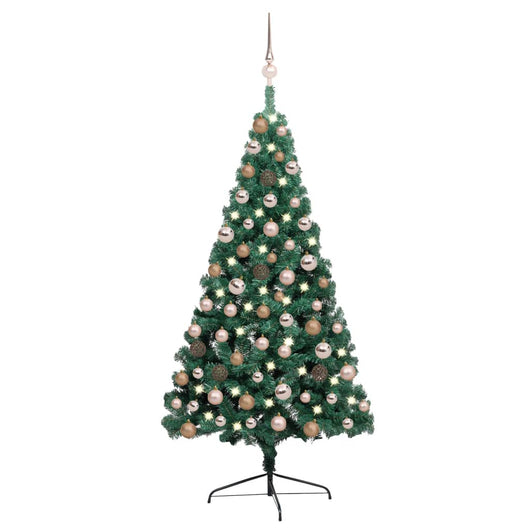 Set Albero Natale Artificiale a Metà LED e Palline Verde 120cm  cod mxl 17100