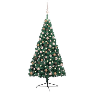 Set Albero Natale Artificiale a Metà LED e Palline Verde 150cm  cod mxl 25382