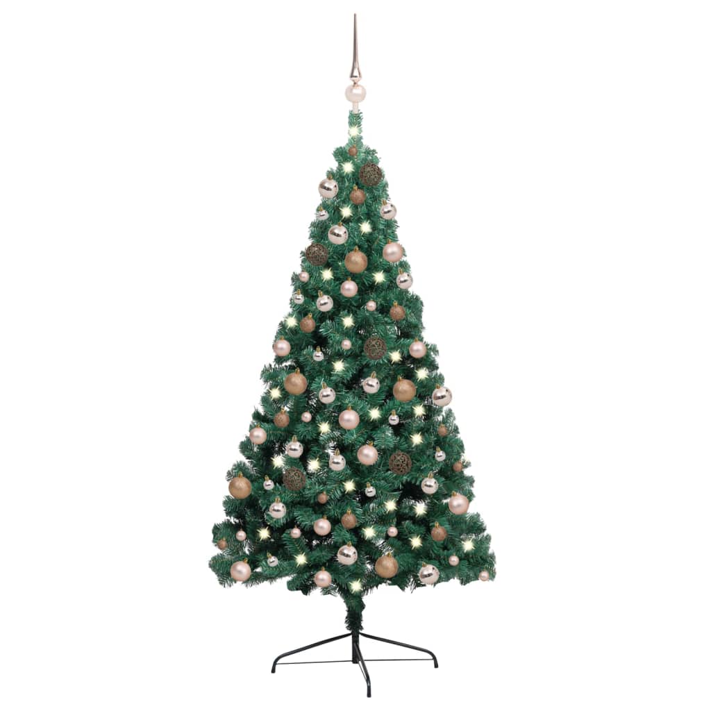 Set Albero Natale Artificiale a Metà LED e Palline Verde 240cm  cod mxl 17228