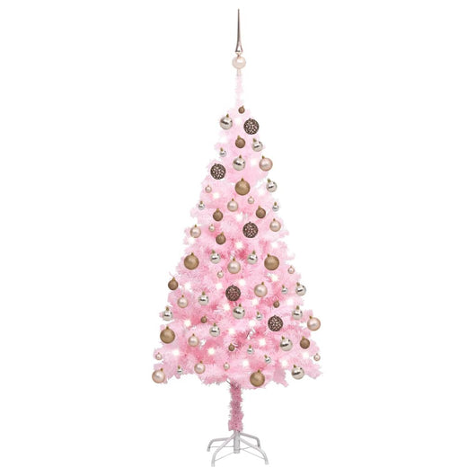 Set Albero Natale Artificiale con LED e Palline Rosa 150 cm PVC  cod mxl 17090