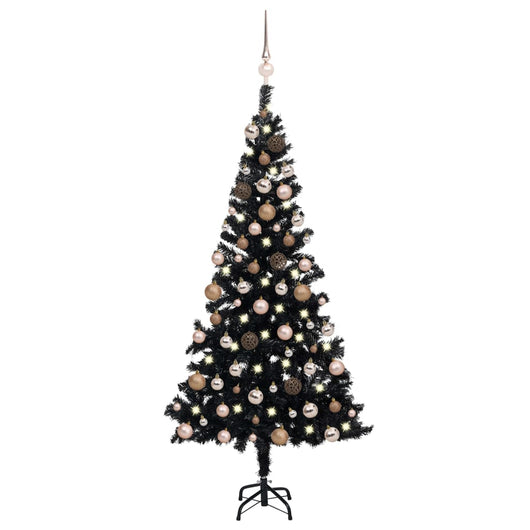 Set Albero Natale Artificiale con LED e Palline Nero 150 cm PVC cod mxl 17095