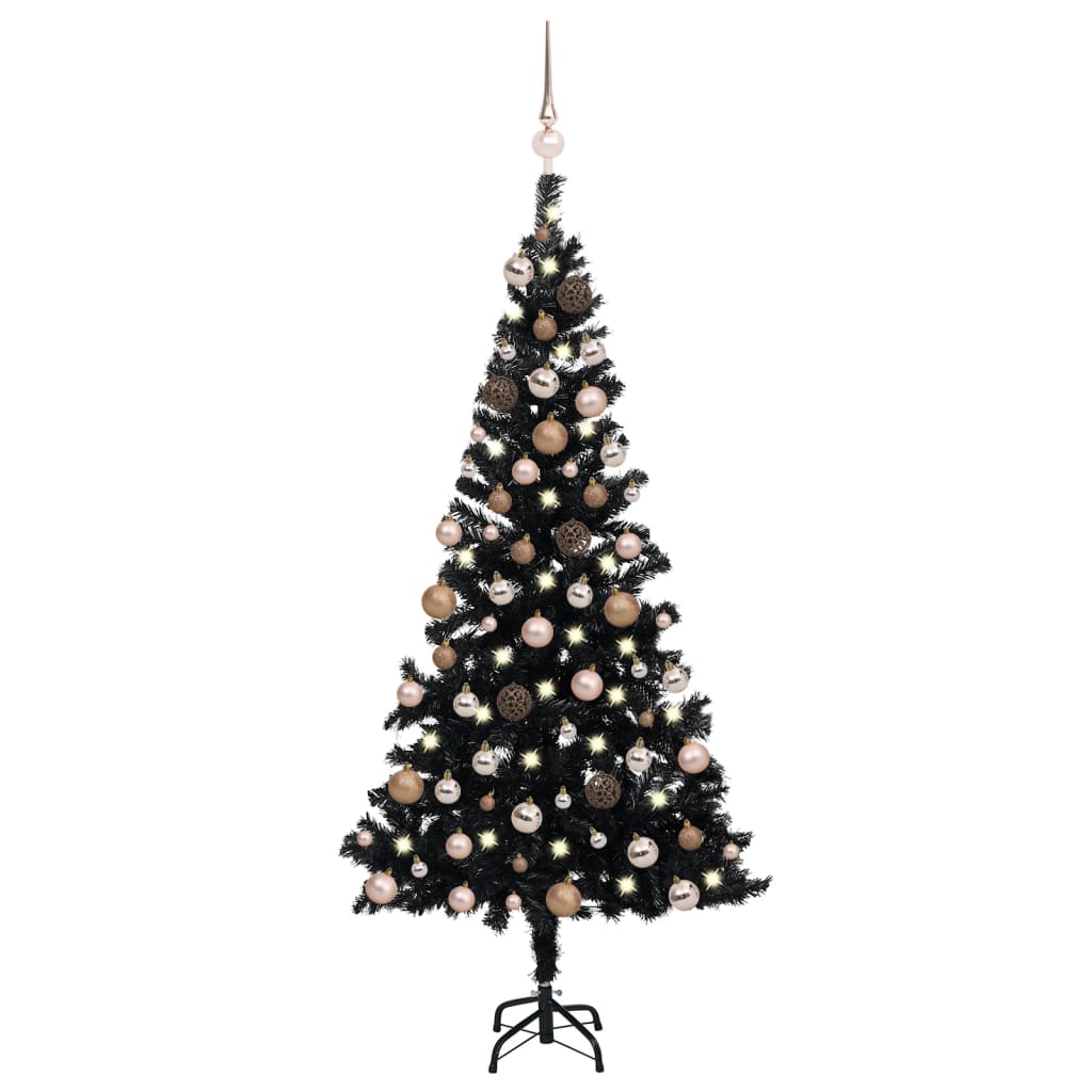 Set Albero Natale Artificiale con LED e Palline Nero 180 cm PVC  cod mxl 17093