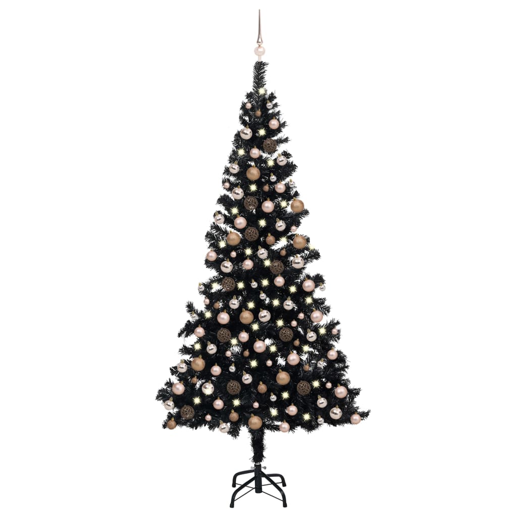 Set Albero Natale Artificiale con LED e Palline Nero 240 cm PVC  cod mxl 28032