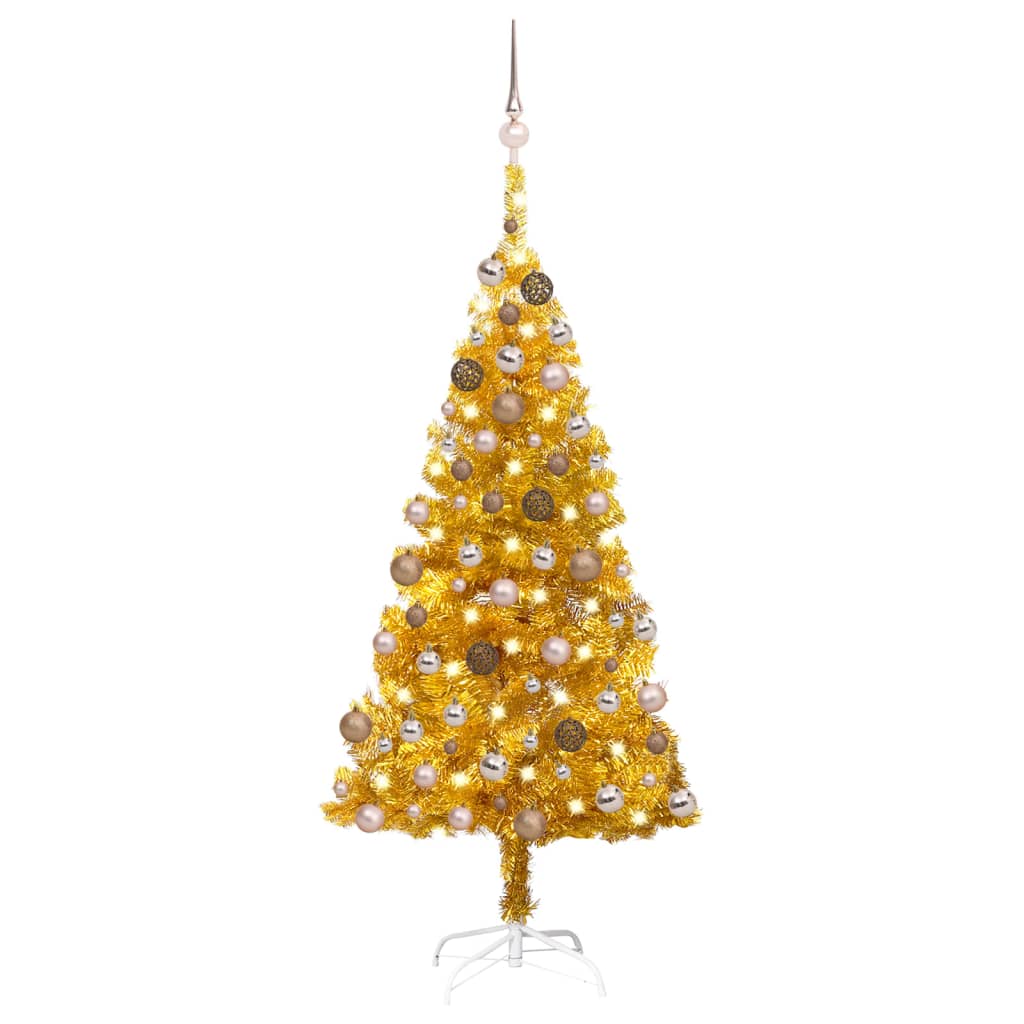 Set Albero Natale Artificiale con LED e Palline Oro 120cm PET cod mxl 17092