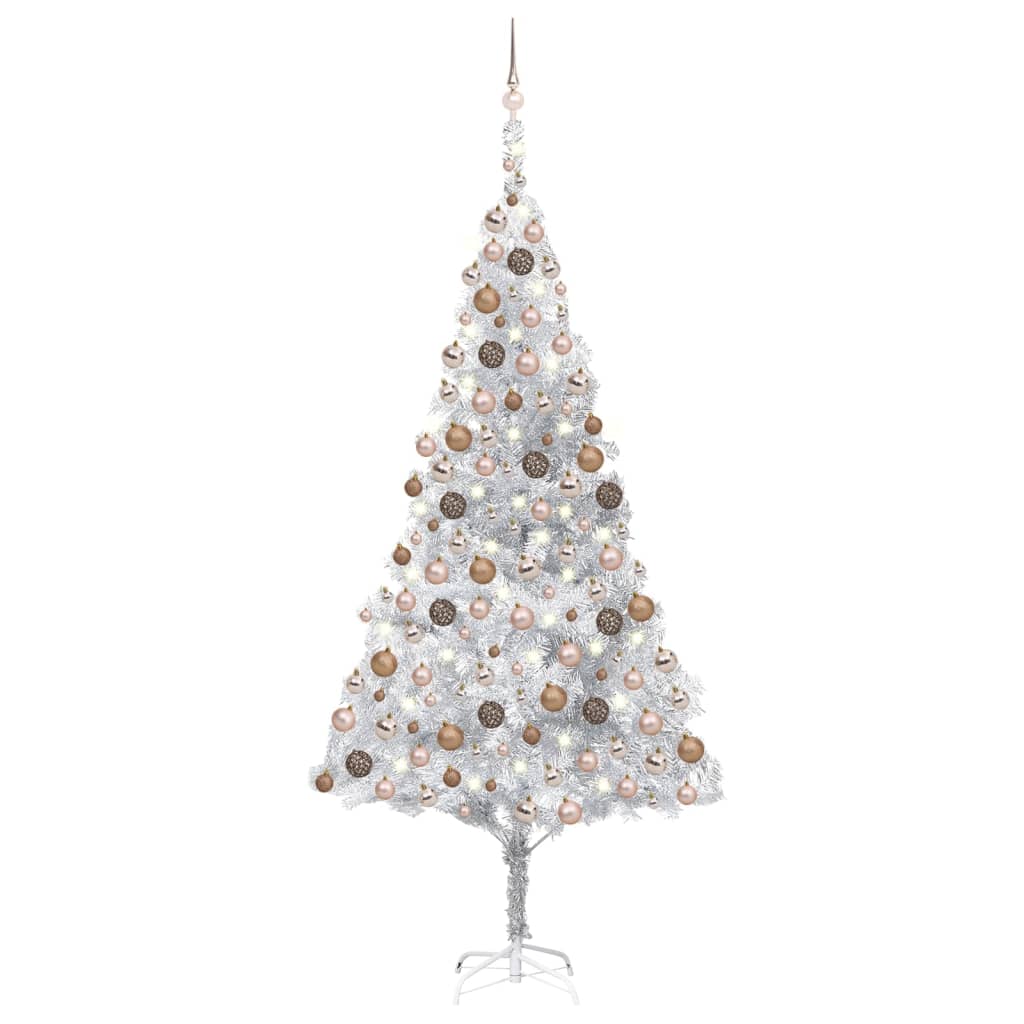 Set Albero Natale Artificiale LED e Palline Argento 240 cm PET  cod mxl 26082