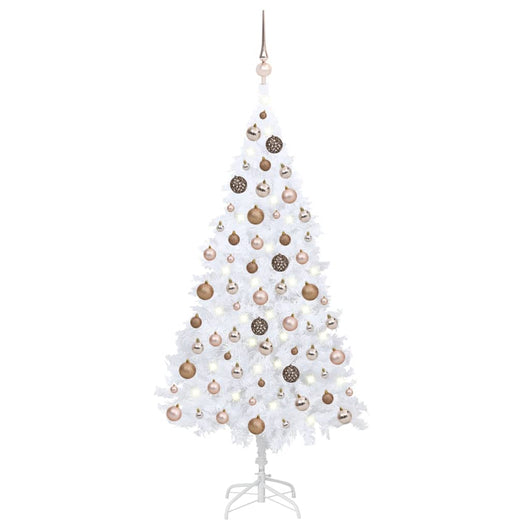 Albero Natale Artificiale con LED e Palline Bianco 150 cm PVC 3077626