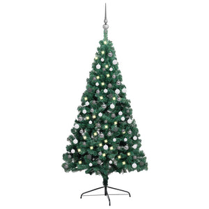 Set Albero Natale Artificiale a Metà LED e Palline Verde 180 cm 3077651