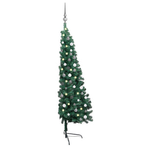 Set Albero Natale Artificiale a Metà LED e Palline Verde 180 cm 3077651