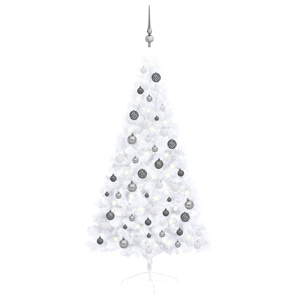 Set Albero Natale Artificiale a Metà LED Palline Bianco 120cm 3077655