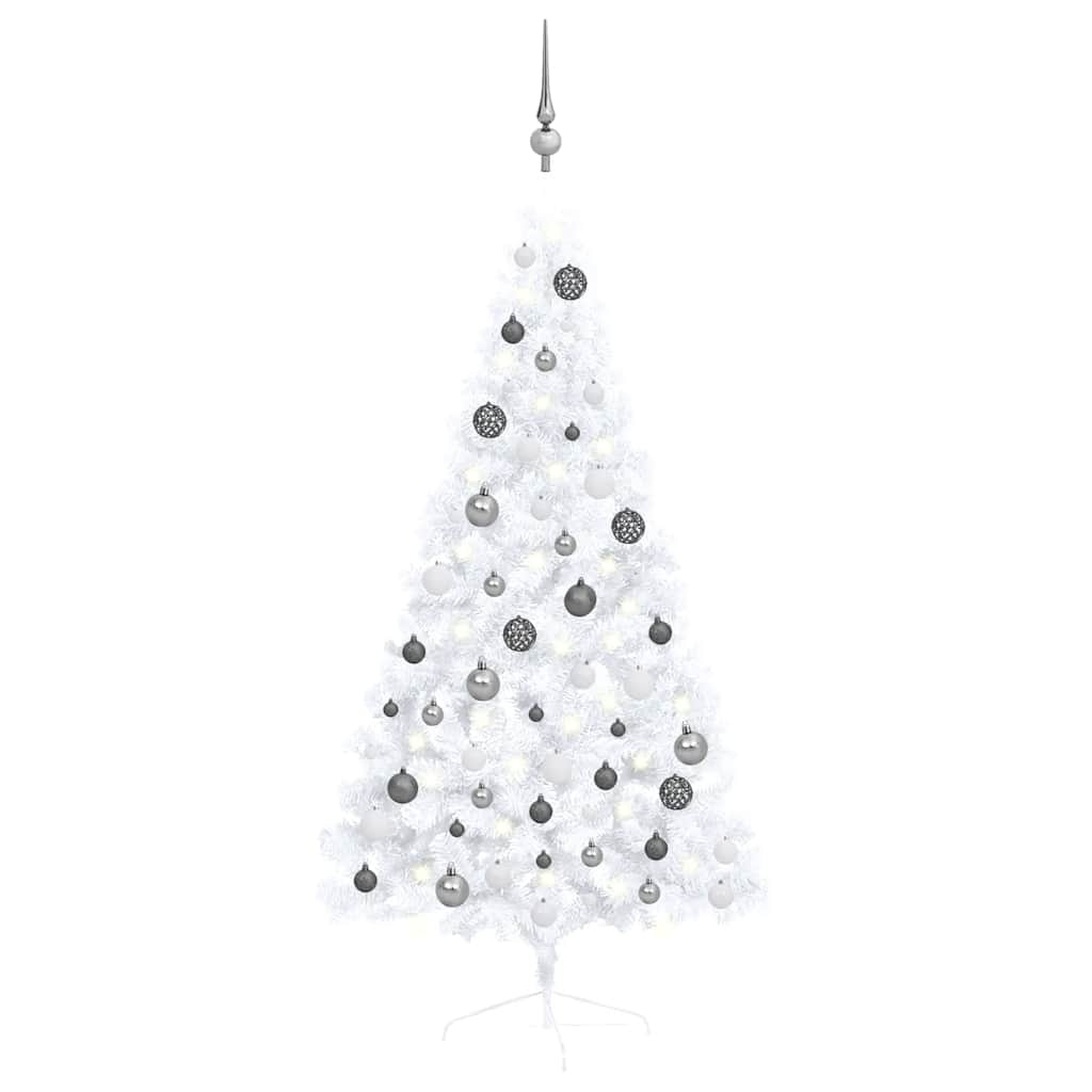 Set Albero Natale Artificiale a Metà LED Palline Bianco 120cm 3077655