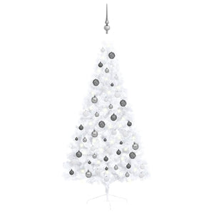 Set Albero Natale Artificiale a Metà LED Palline Bianco 120cm 3077655