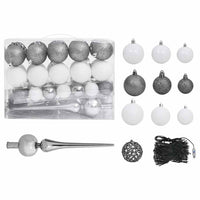 Set Albero Natale Artificiale a Metà LED Palline Bianco 120cm 3077655