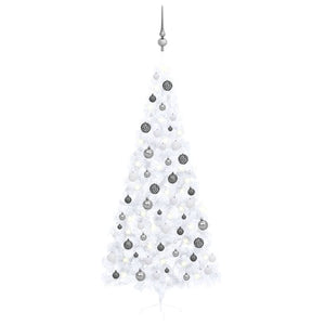 Set Albero Natale Artificiale a Metà LED e Palline Bianco 240cm 3077658