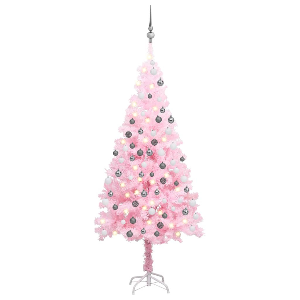 Set Albero Natale Artificiale con LED e Palline Rosa 120 cm PVC cod mxl 13084