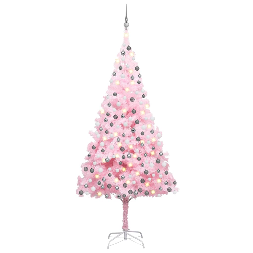 Set Albero Natale Artificiale con LED e Palline Rosa 210 cm PVC 3077672