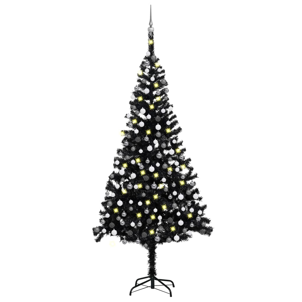 Set Albero Natale Artificiale con LED e Palline Nero 240 cm PVC  cod mxl 27827